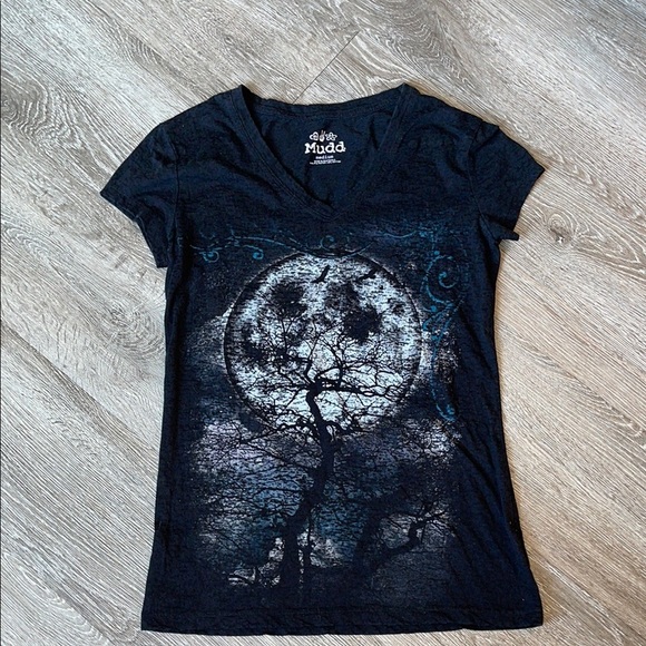 Mudd Black Moonlit Tree Graphic Tee Y2K vintage size medium - Picture 1 of 5
